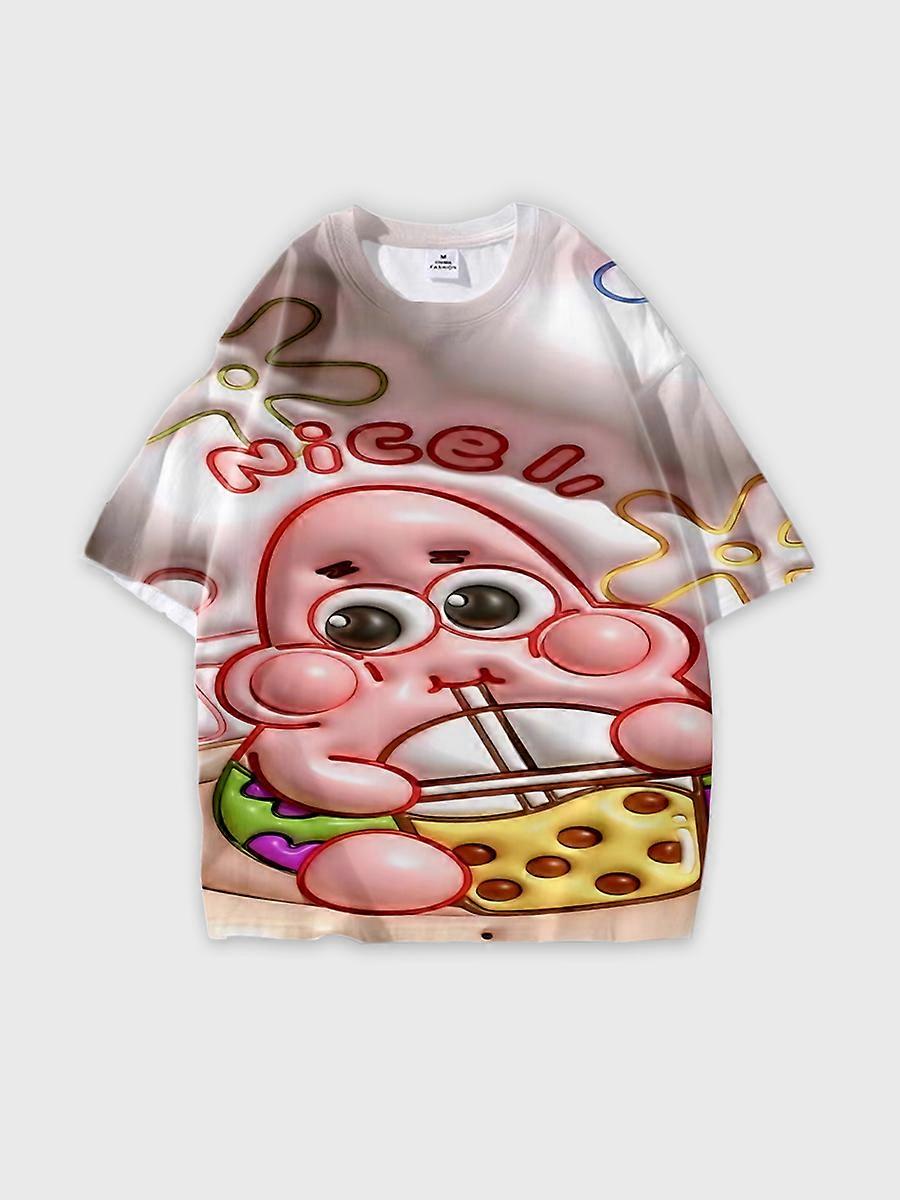 T-shirt round neck Cartoon Pattern loose short sleeve D404