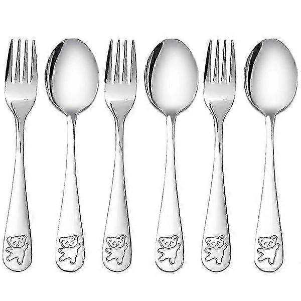 Set di posate, cucchiaio e forchetta per bambini con orso in acciaio inox