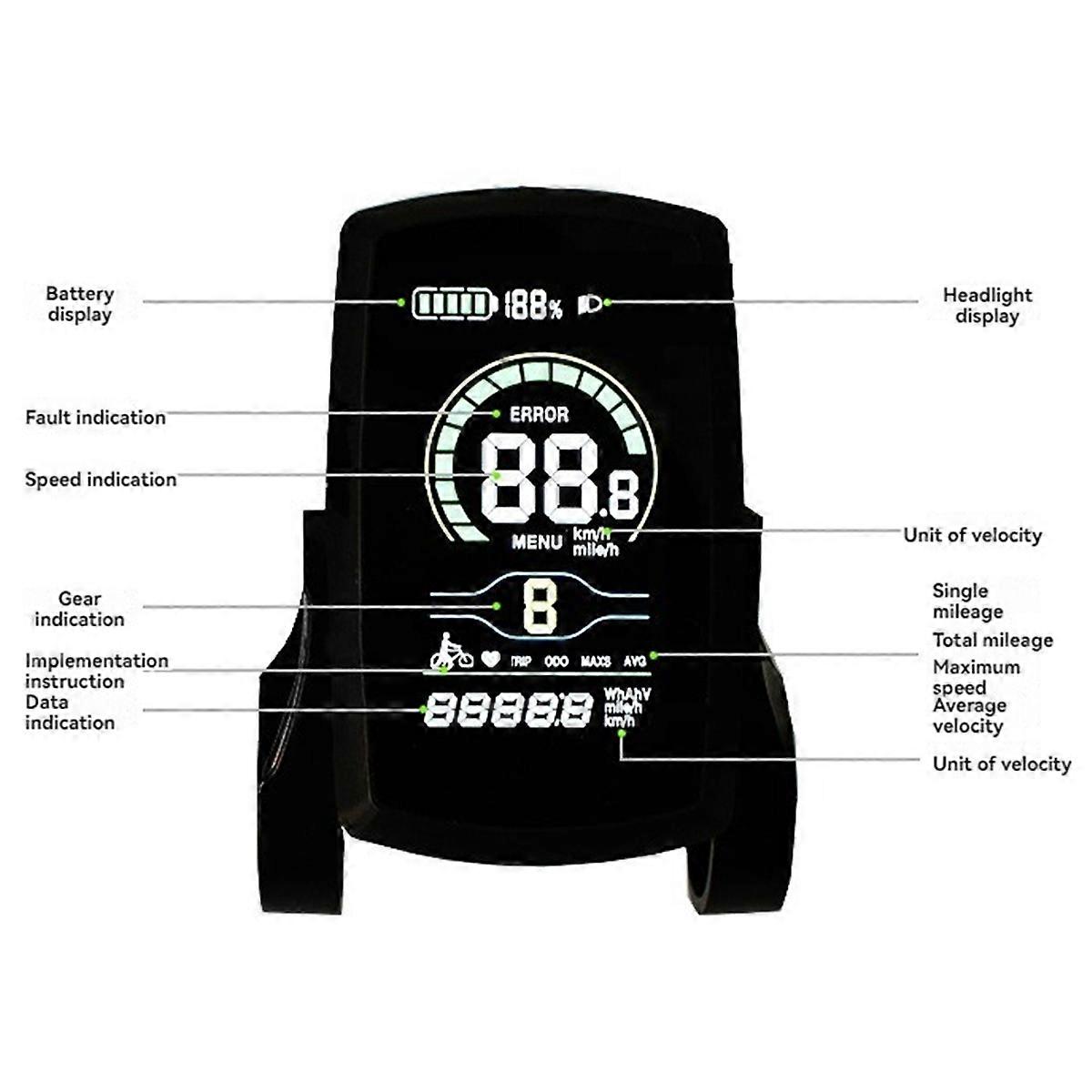 Ebike 80C LCD Meter Intelligent Control Panel Display Speed Control Panel E-Bike Instrument Electric Bike Controller