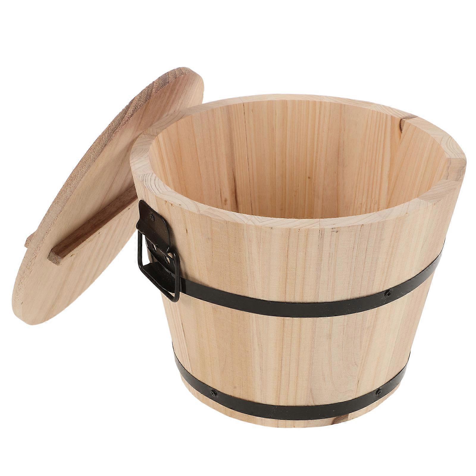 Wooden Sushi Storage Container Barrel For Households Mixing Food In Home Occasion Yellow Cylindrical Shape Rice Storage 1 Set