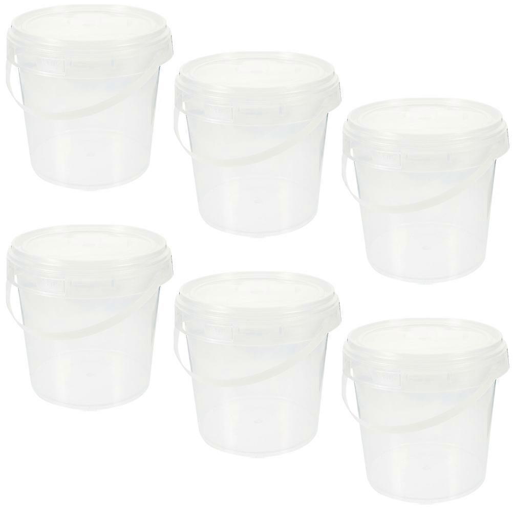 Transparent Plastic Barrel with Lid and Handle for Storage Use 6pcs Food Grade Round Tub Containers
