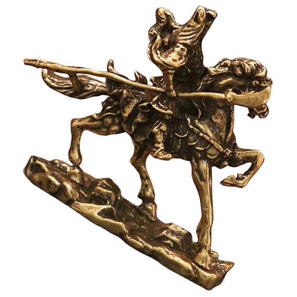 Brown Brass Horse Figure Decor Simple Artistic Design for Home Use Retro Style Riding Horse Craft