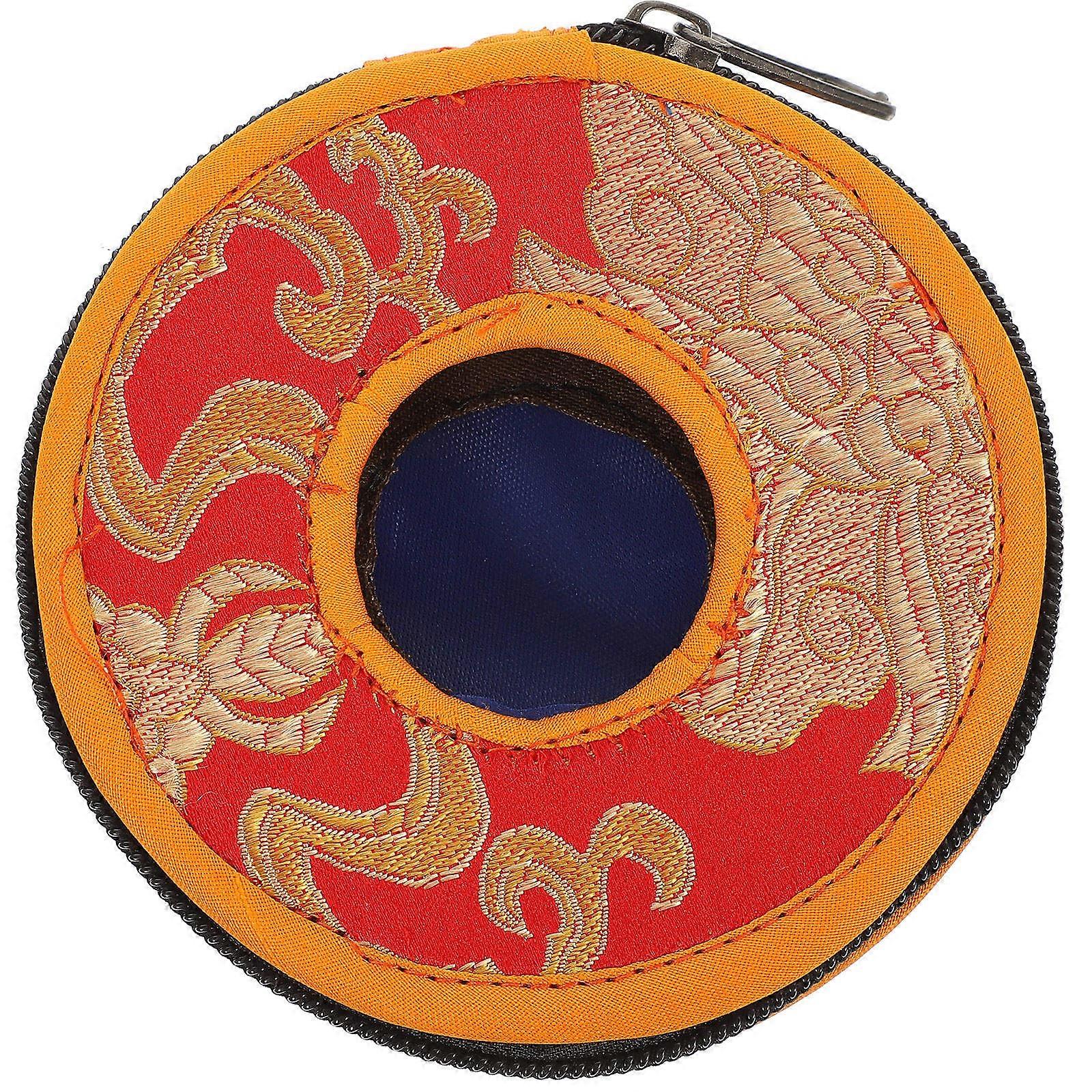 Nepal Style Handmade Meditation Bell Storage Bag with Auspicious Embroidery Cloth and Protective Case for Cymbals Medium Diameter, Random Color