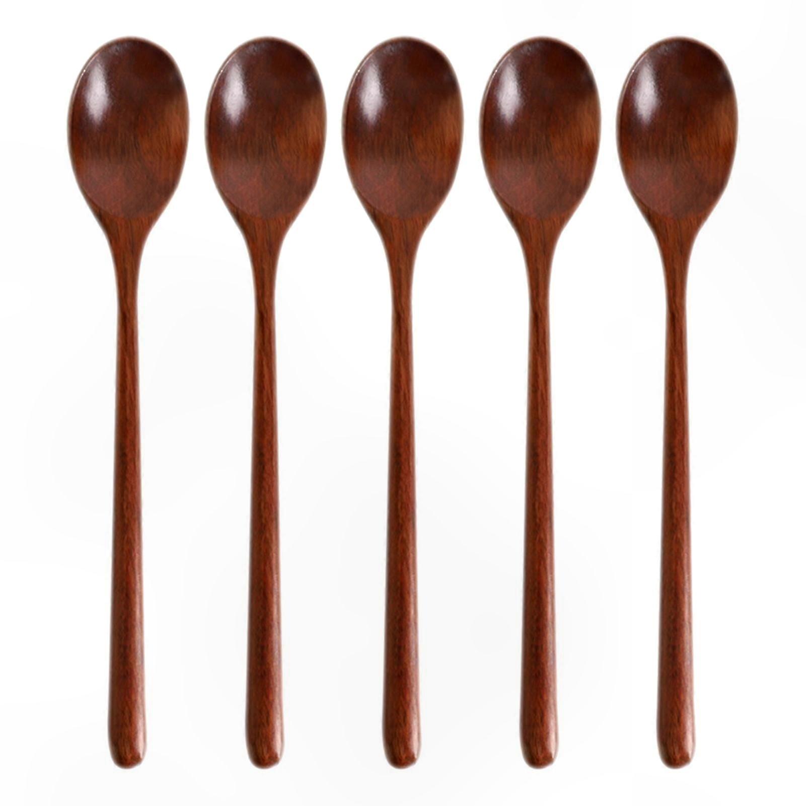 Set of 5 Wooden Mixing Spoons, Durable and Heat-Resistant for Coffee, Tea, and Cooking Use at Home