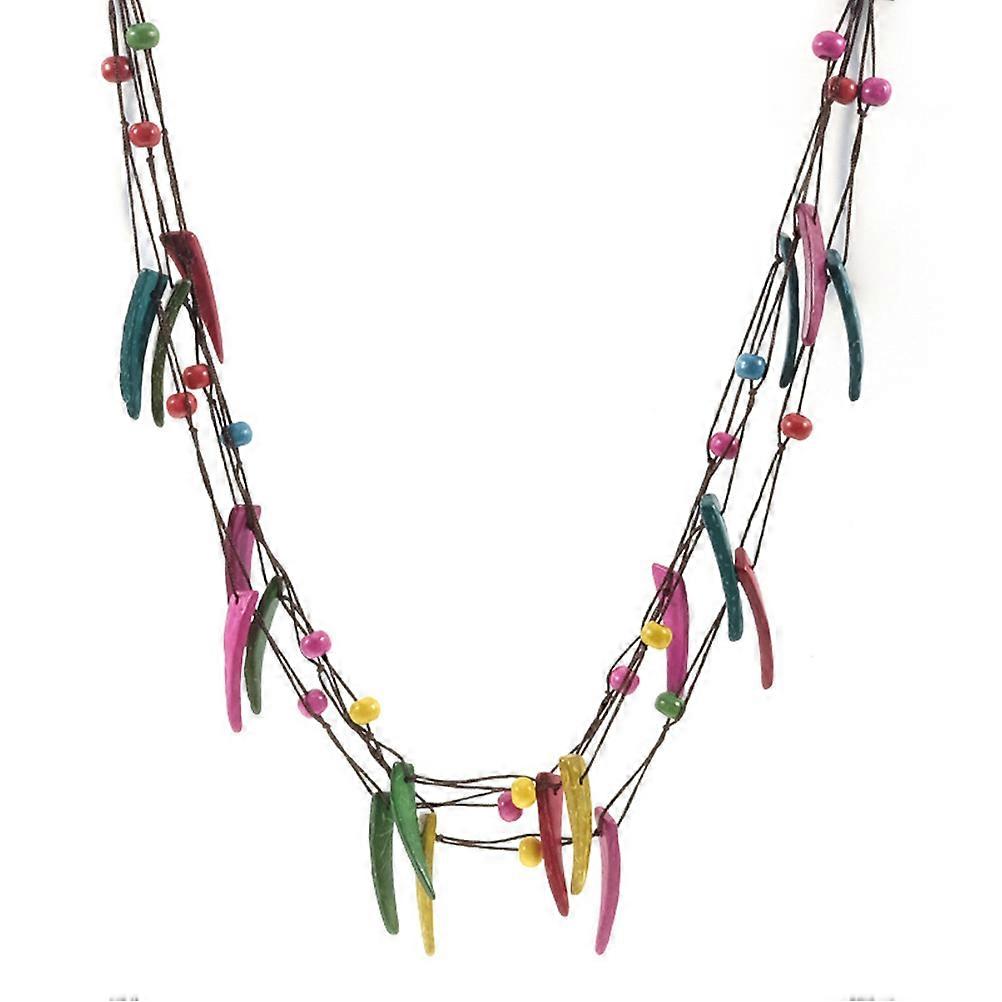 1pc Necklace Coconut Shell Wooden Beads Braided Necklace Bohemian Multilayer Coconut Shell for decor (Clourful)