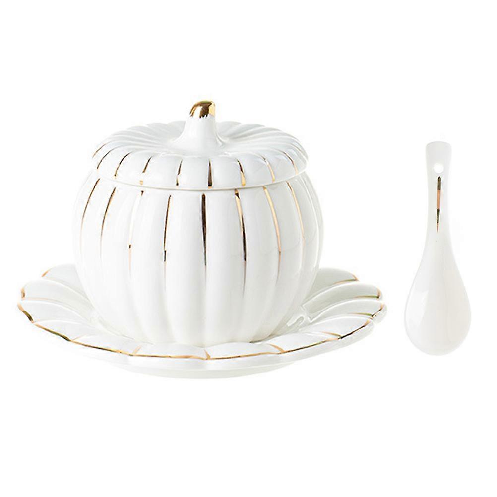 Ceramic Soup Bowl Pumpkin Design Steaming Rice Stew Pot Assorted Color Dish Size 15.5x15.5x1.5cm 1Set