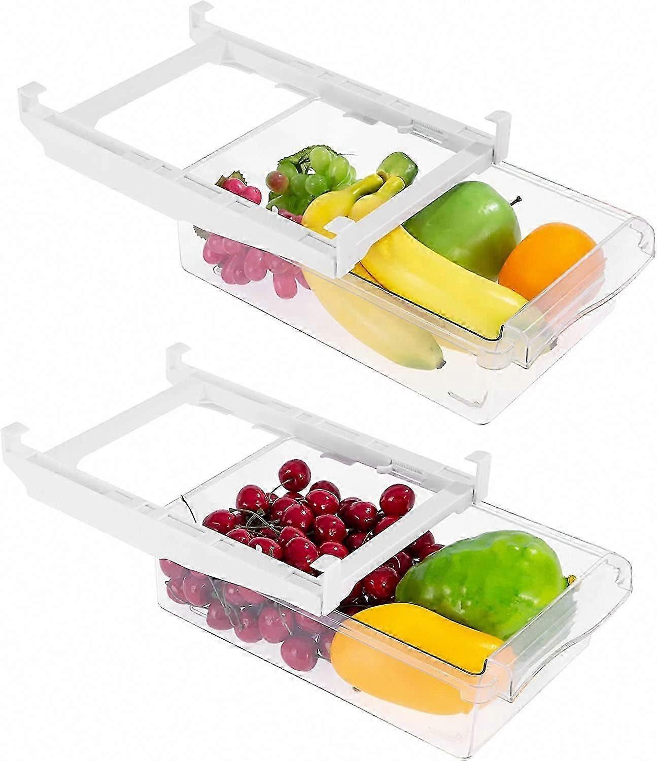 2PCS Fridge Storage Box with Sliding Drawer for Fruits & Vegetables, Retractable Fridge Organizer Bin
