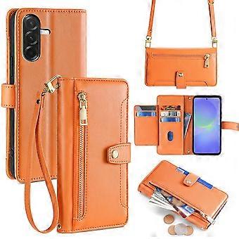 Compatible For Samsung Galaxy A36 5G Leather Case Zipper Pocket Wallet Phone Cover with 2 Straps