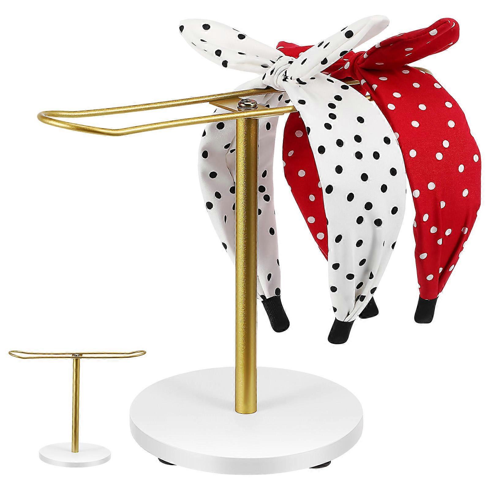 Golden TShaped Headband Organizer Stand for Desktop Use Stable Metal and Wood Construction SpaceSaving 7.1 inches