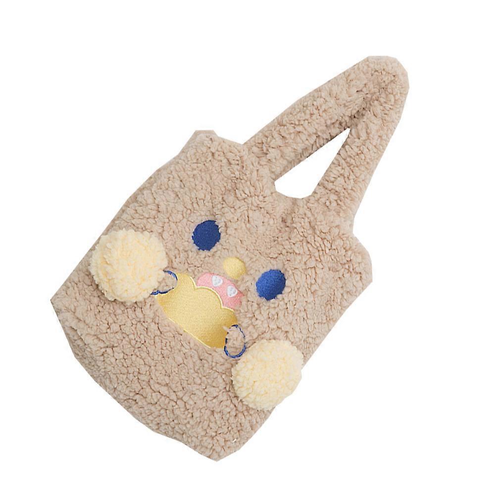 Lady Handbag Plush Cartoon Widened Bottom Daily Travel Khaki Large Capacity 1Pack