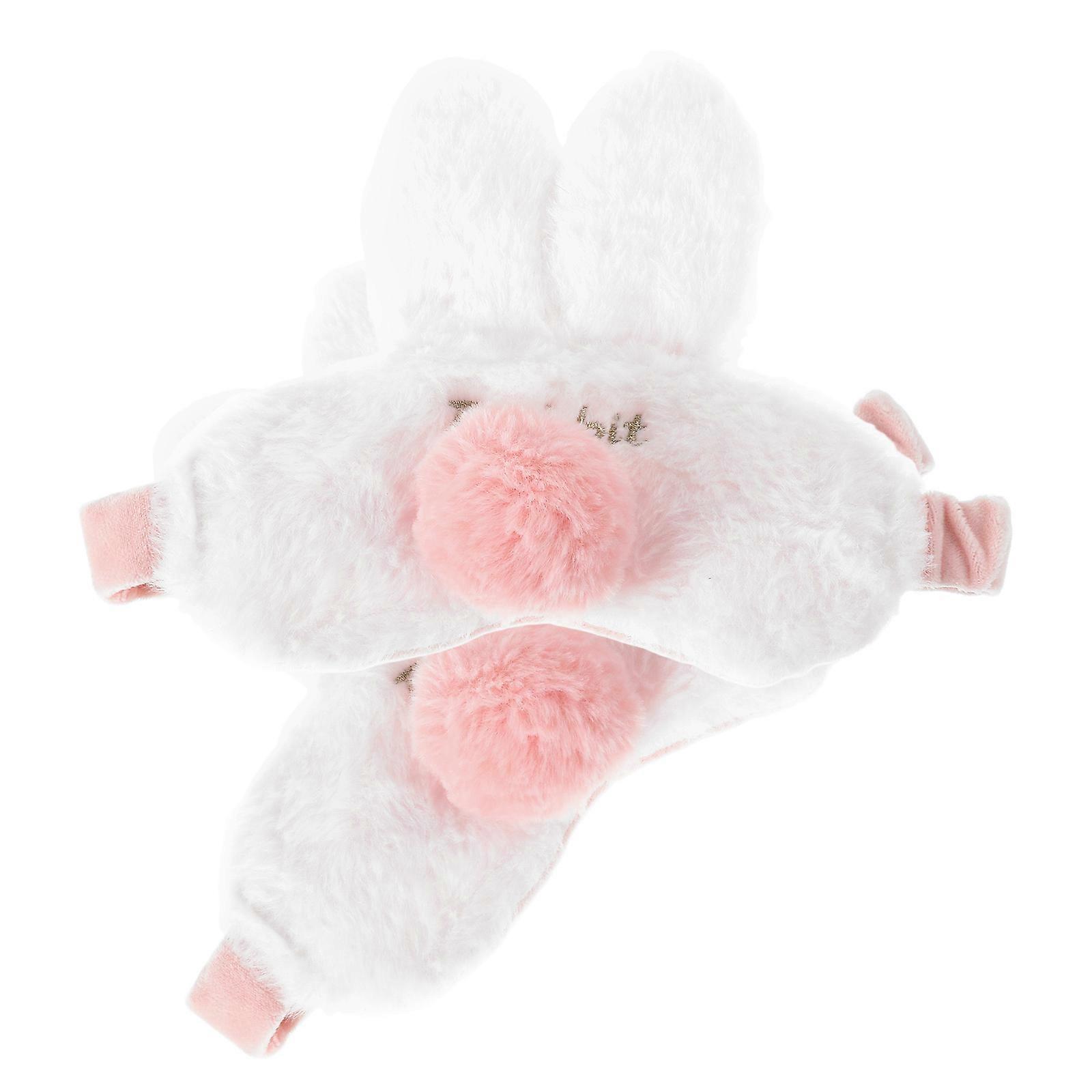 Cute Plush Rabbit Ears Sleep Mask for Women Soft Comfortable Light Blocking Portable Travel Eye Mask for Home Use White
