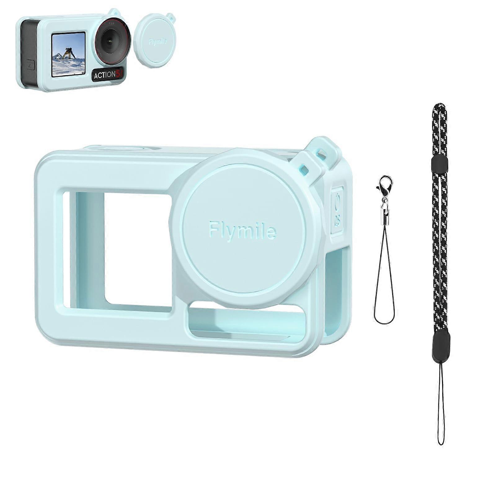 Sports Camera Silicone Case with Lens Protector for DJI Osmo Action 5 Pro, Mint Blue