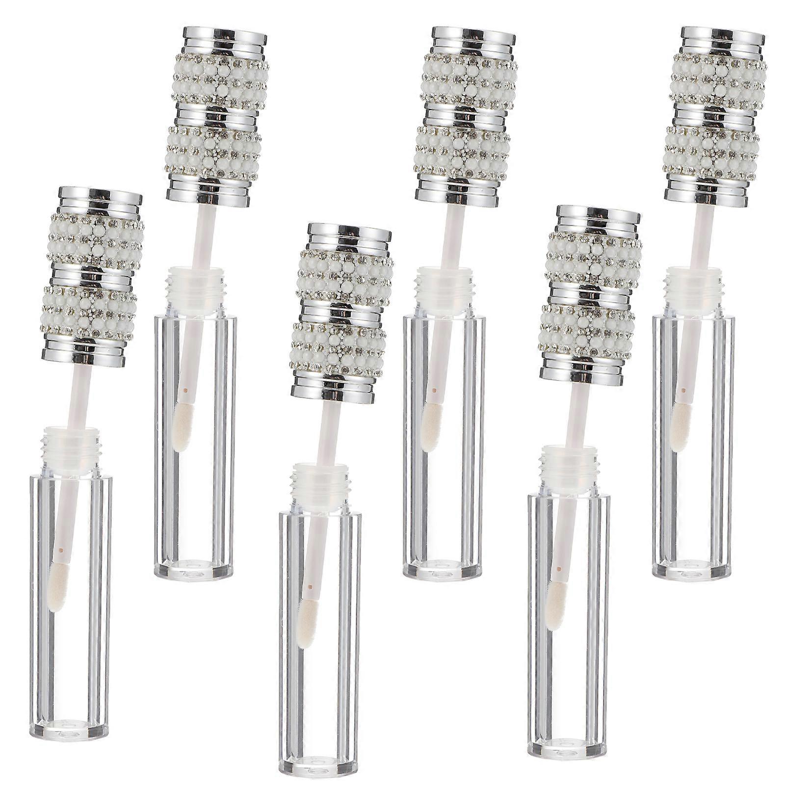 Refillable Lip Gloss Container 6Pcs Everyday Use Silver Cosmetic Packaging Durable Plastic With Brush Head Attached