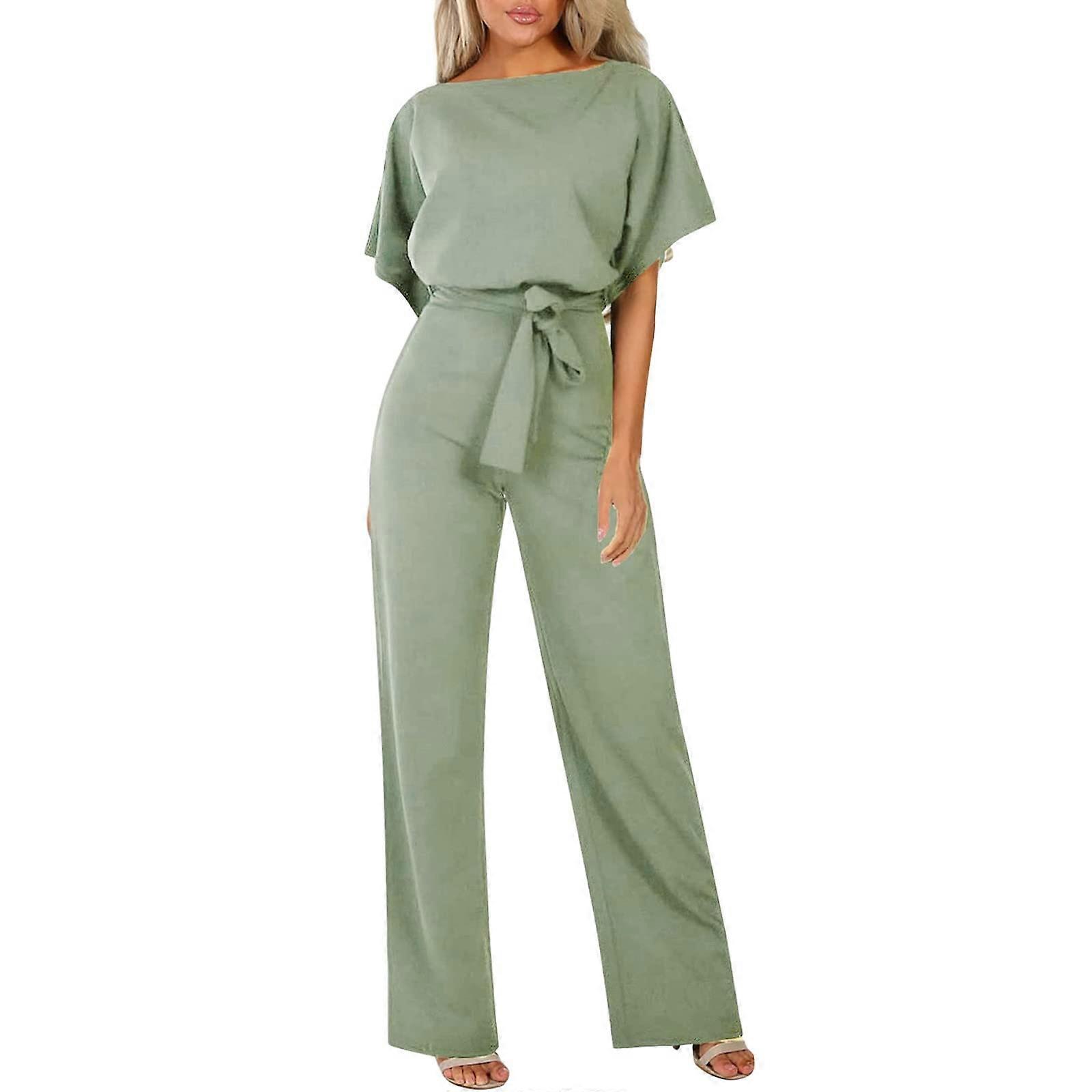 Women's Elegant Jumpsuit Playsuit Romper with Belt Festive Wide Leg Playsuit