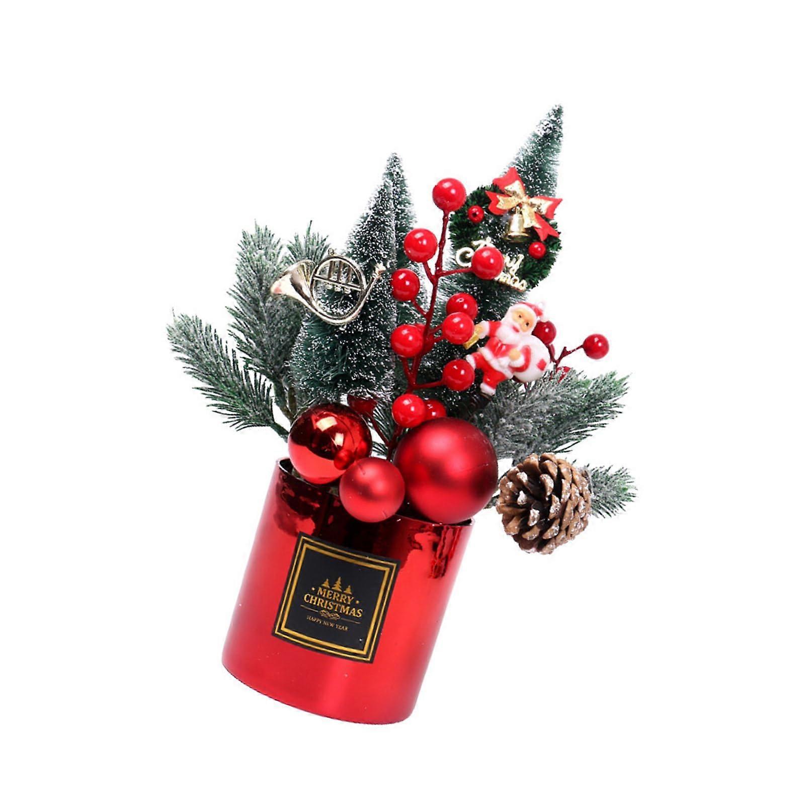 Artificial Miniature Christmas Tree with Festival Berries and Pinecone Ornaments