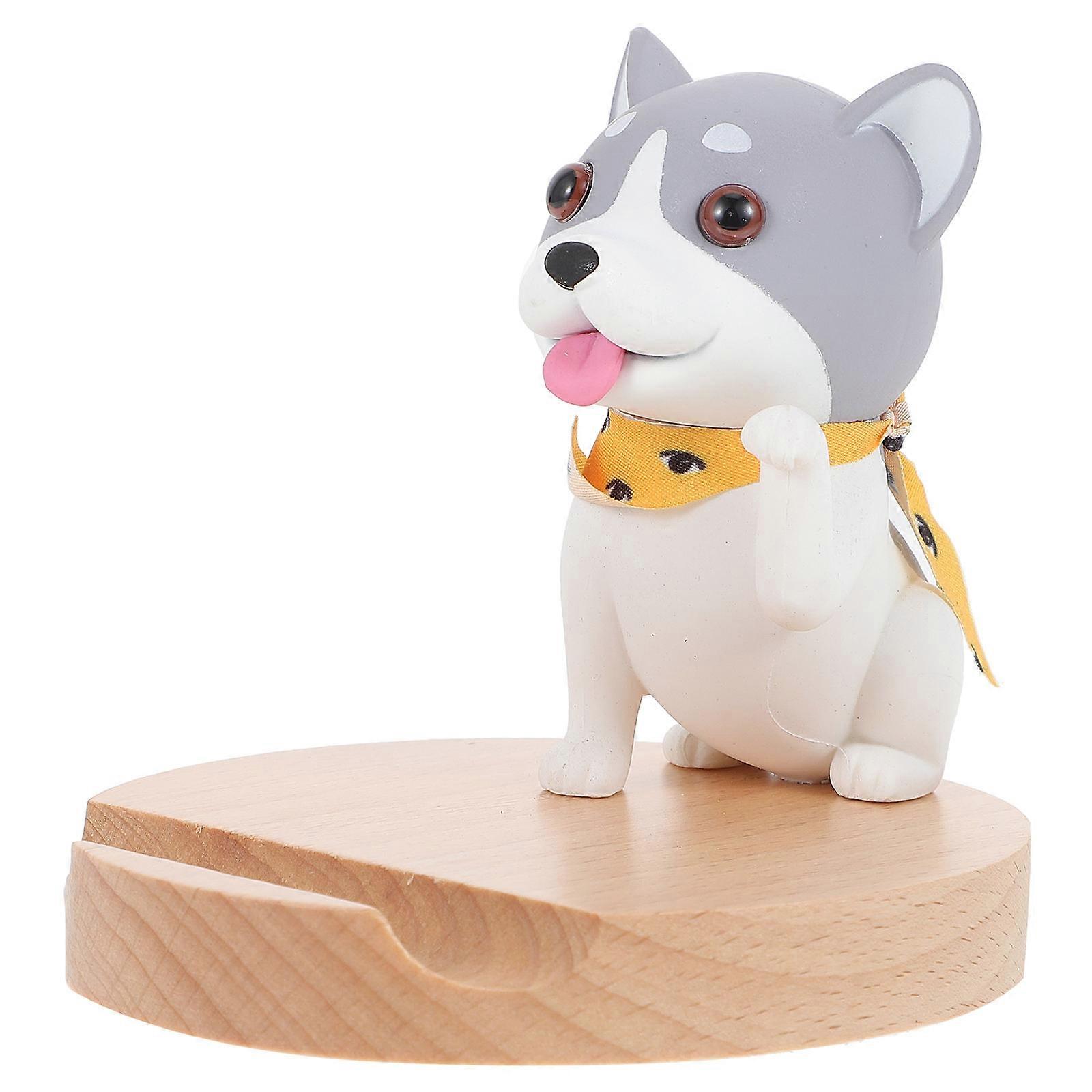 Novelty Phone Stand For Desk In Dog Shape For Smartphone Made Of Durable Khaki Wood And PC For 1Pack