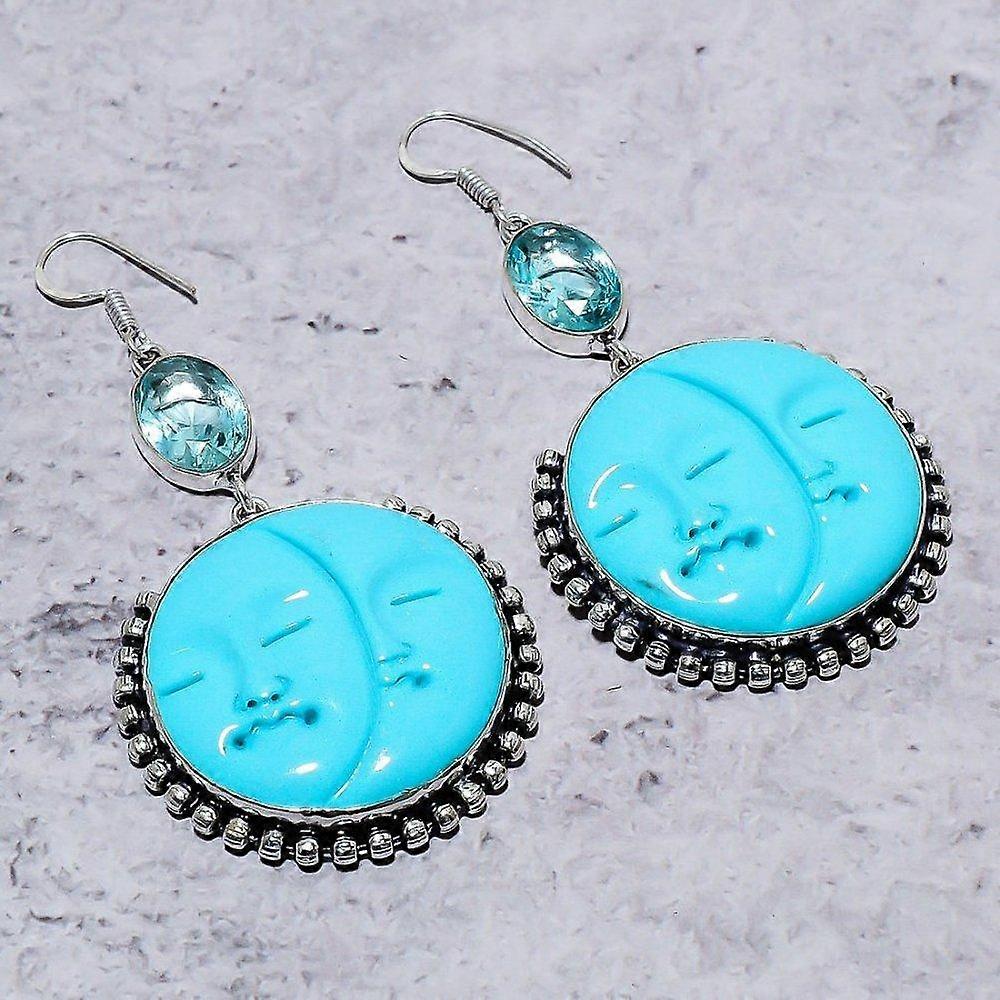 Natural Sleeping Turquoise, Apatite 925 Sterling Silver Earring 3.07" d4Y79