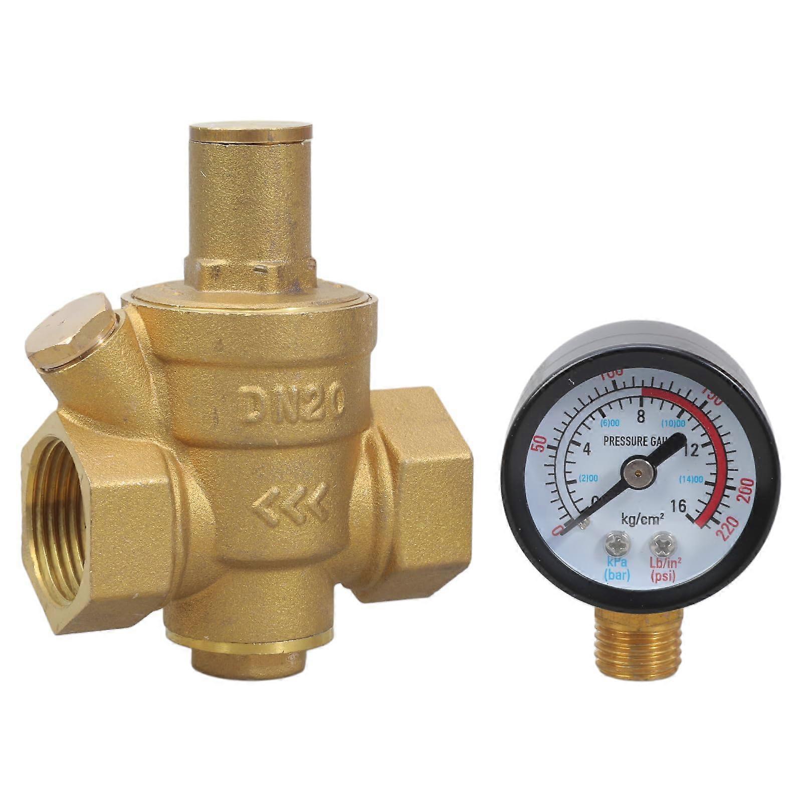 DN15 Pressure Regulator Tool 1.27 cm with Gauges, Durable Brass Design for Smooth Industrial Applications