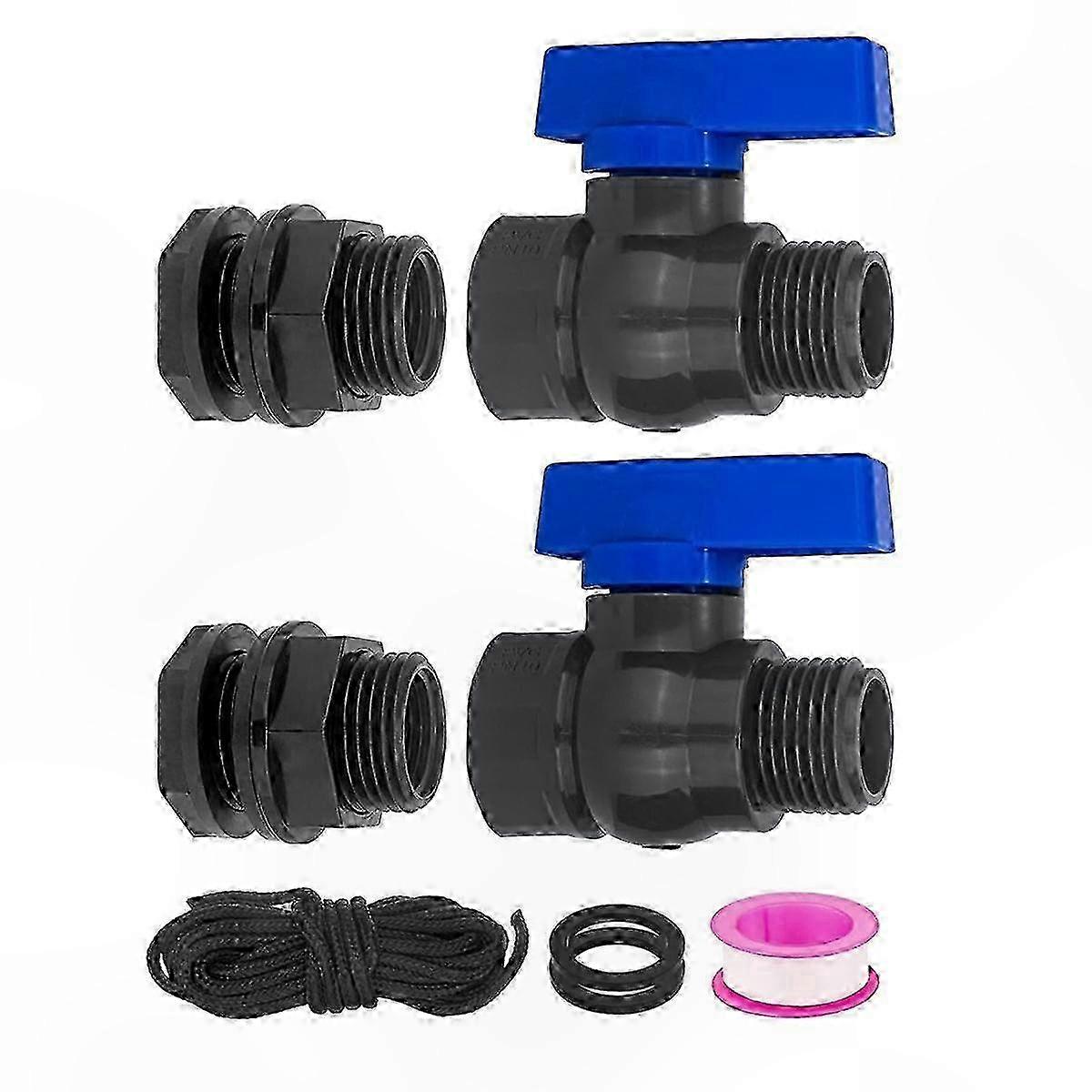 2-Pack 3/4" GHT Garden Hose Shut Off Valve with Bulkhead Fitting for Rain Barrels
