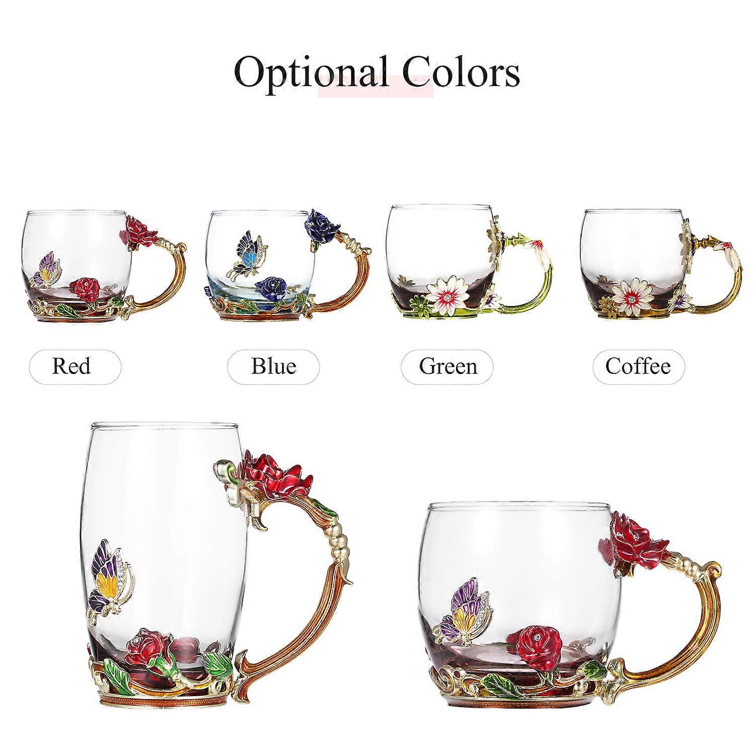 Coffee Chrysanthemum Enamel Craft Mug 350ML with Spoon & Cloth
