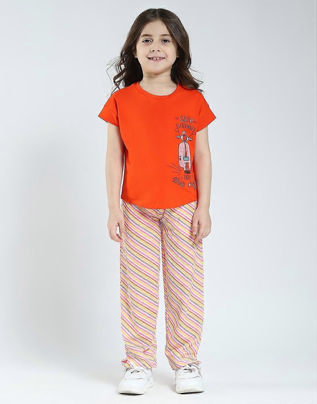 Monte Carlo Girls Printed Regular Fit Half Sleeve Lower Set