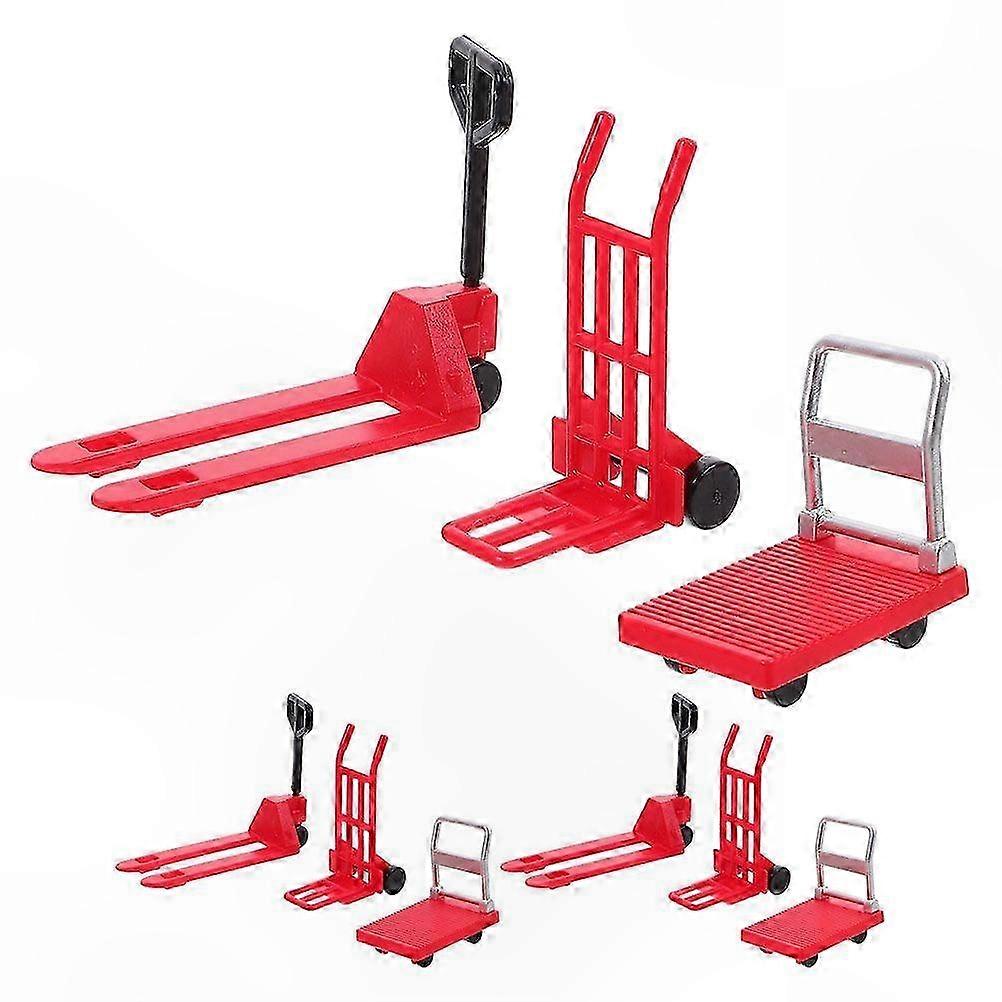 Mini Hand Trolley Platform Cart Set - 3pcs Construction & Moving Tool Props for Forklift Models