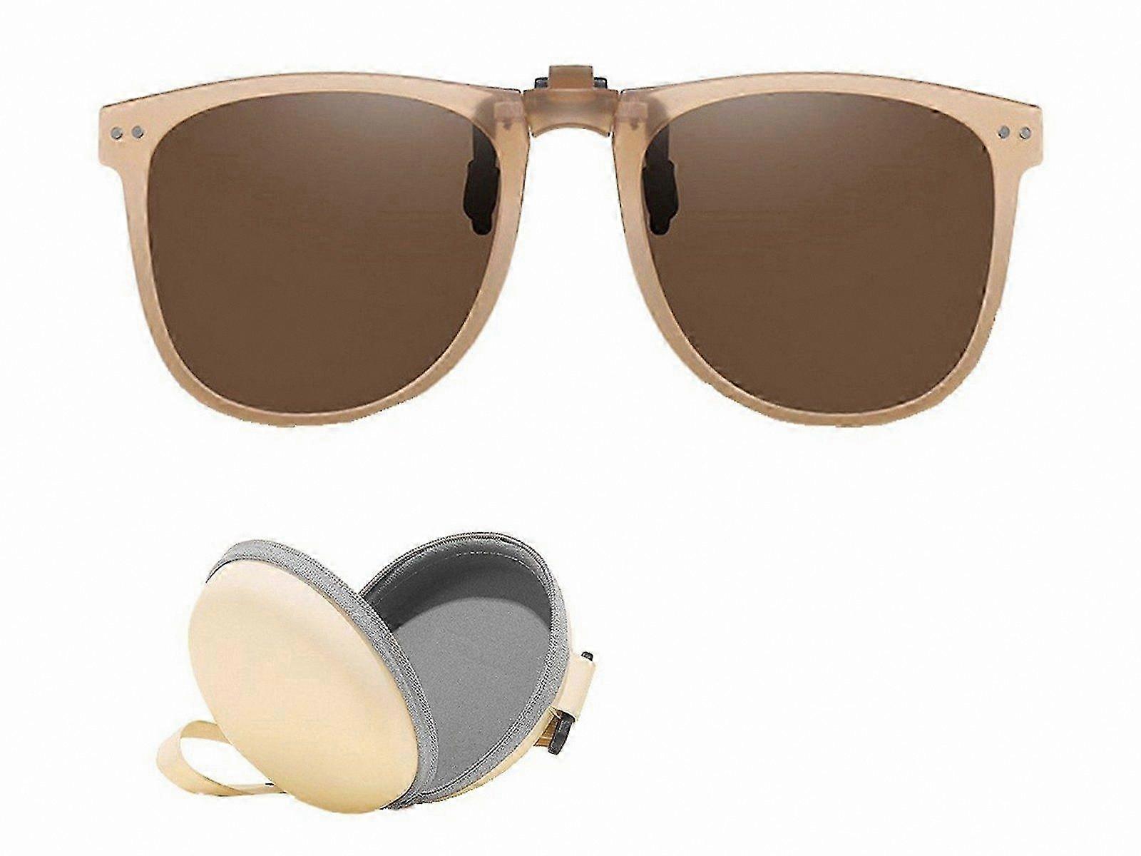 Flip-Up Polarized Sunglasses with Brown Frame for Driving and Outdoor Use Unisex Design