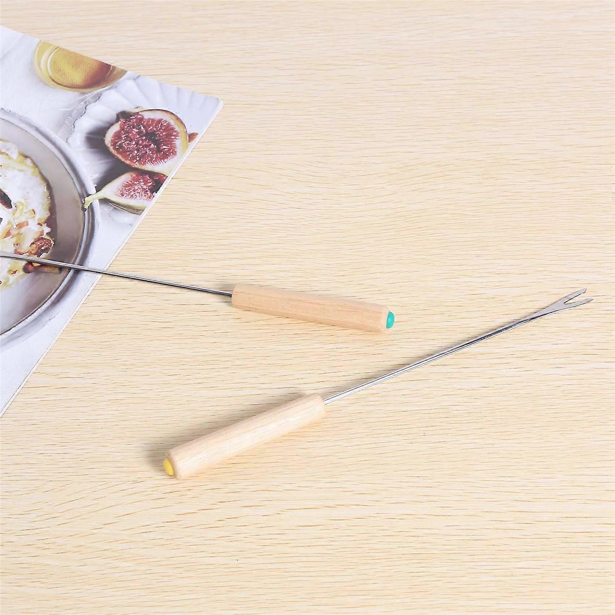 54X Stainless Steel Color Coding Chocolate Fountain Cheese Fondue Forks with Oak Wood Handle Heat ,