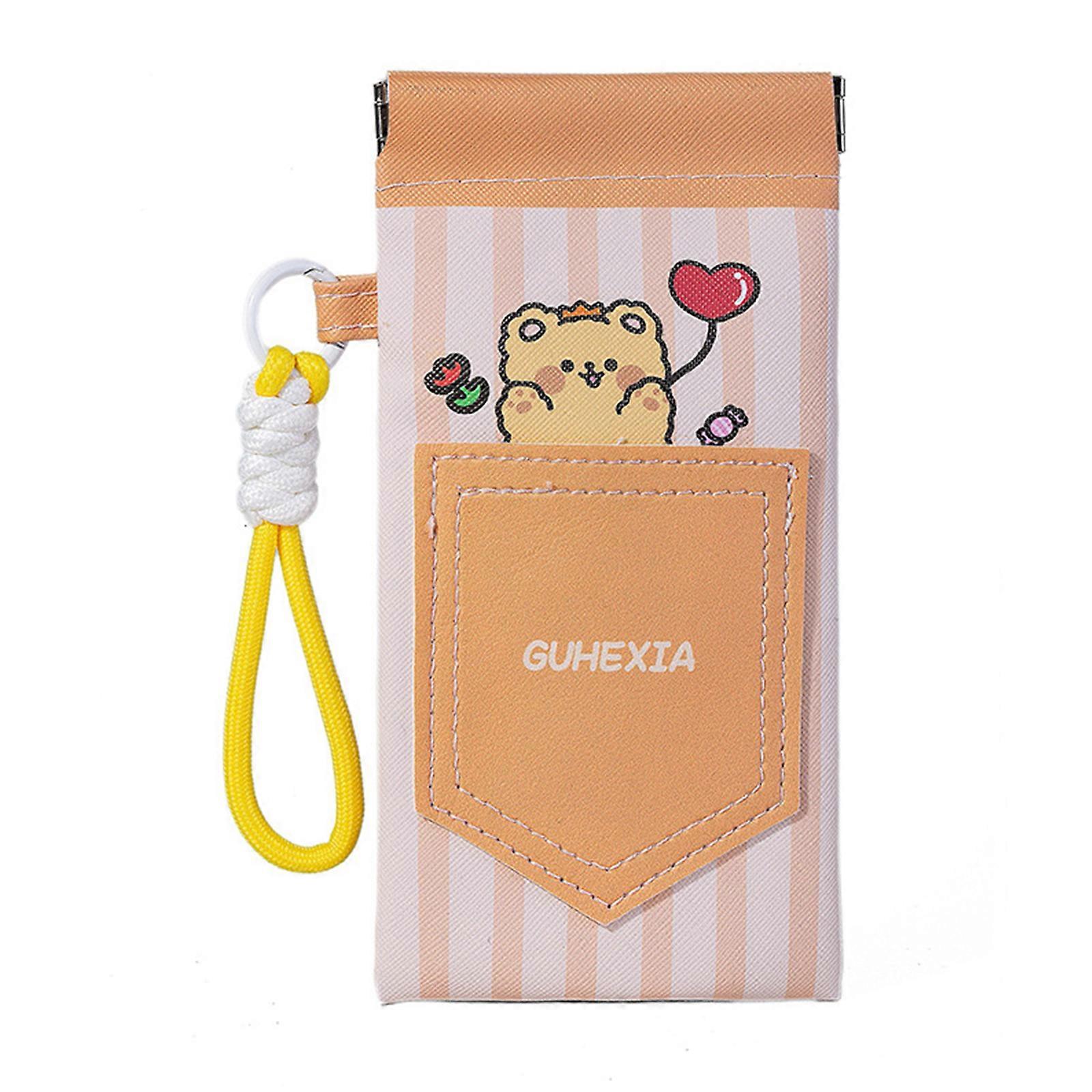 Functional Eyeglass Pouch Secure Closure Practical PU Leather Storage For Glasses Key And Small Items  Yellow