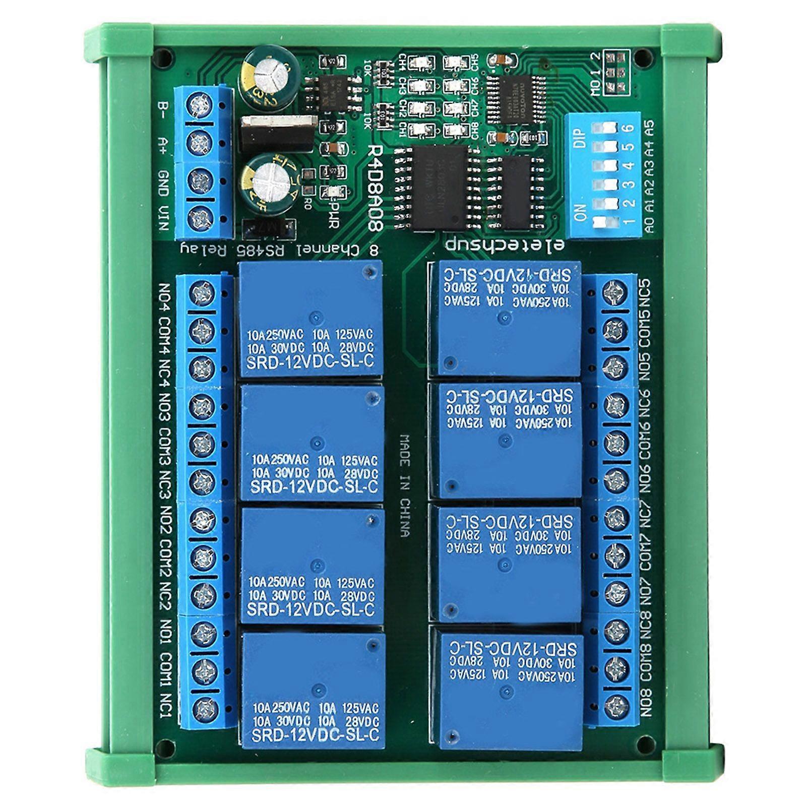 12V 8Channel RS485 Relay PLC Expansion Board for RTU Protocol Remote Control(R4D8A08 R Avec Botier Pour Rail DIN ) R4D8A08R with DIN rail box