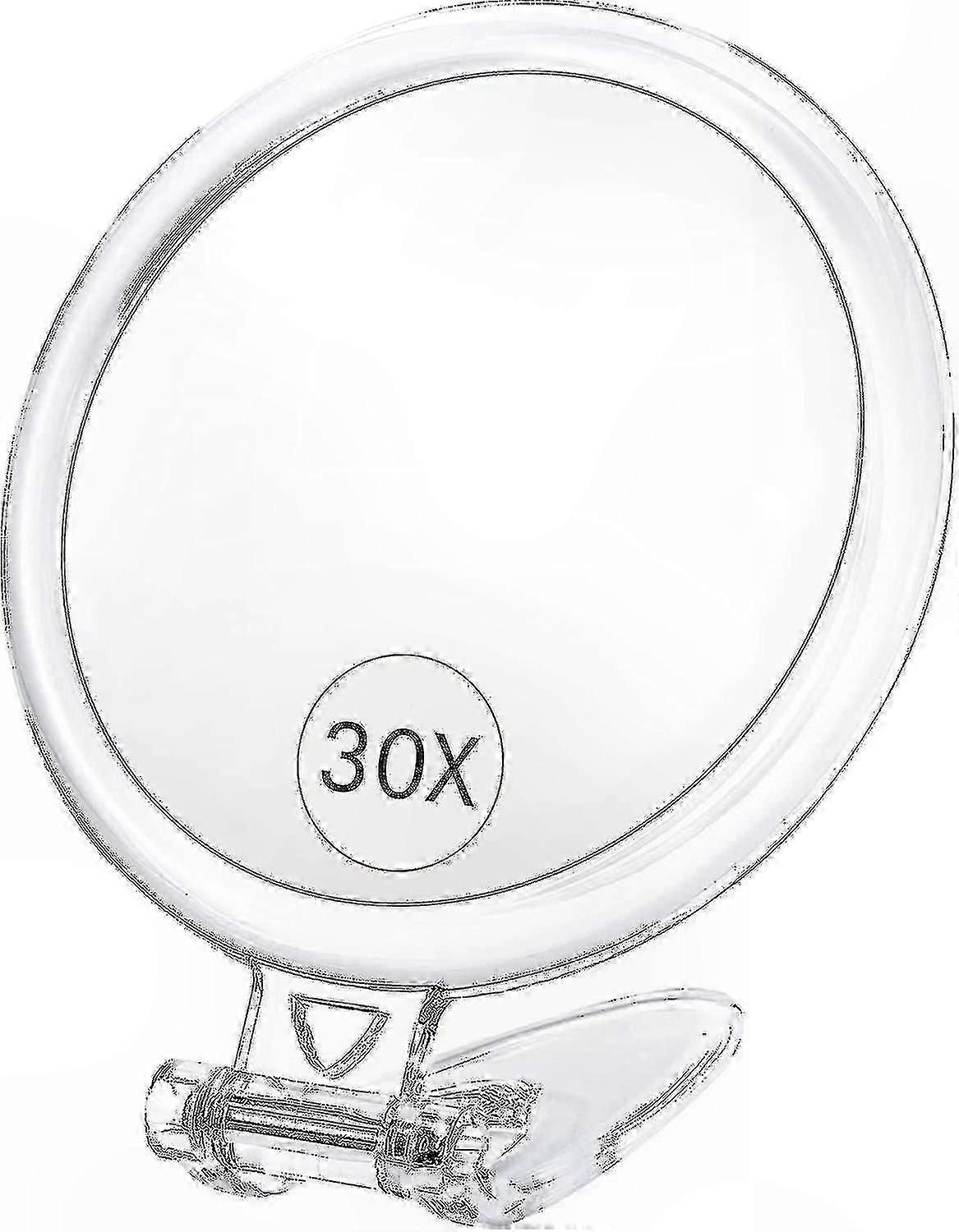 Double-Sided Magnifying Hand Mirror, 1X/30X Portable Folding Mirror with Handle for Travel, Makeup, and Detailing Tasks