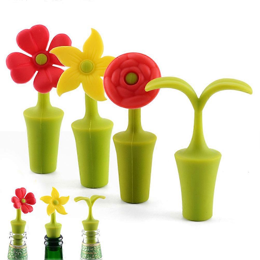 Adorable Flower Shape Wine Stoppers 4Pcs Ideal For Hosts Bar Club And Party Occasions