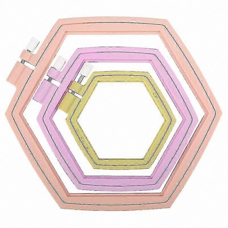 3 Pack Hexagon Embroidery Hoops in Assorted Sizes, Durable Plastic Frames for Sewing and Needlework Projects
