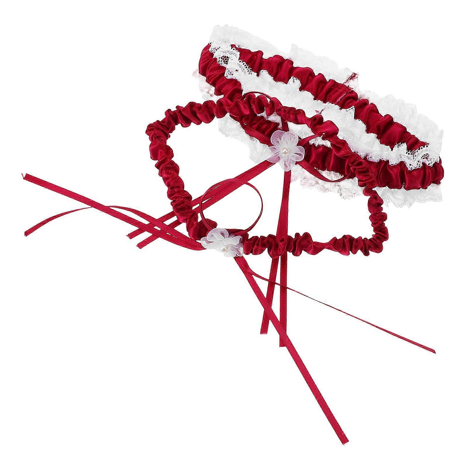 Bridal Wedding Garter for Bride Elastic Lace Ribbon Red