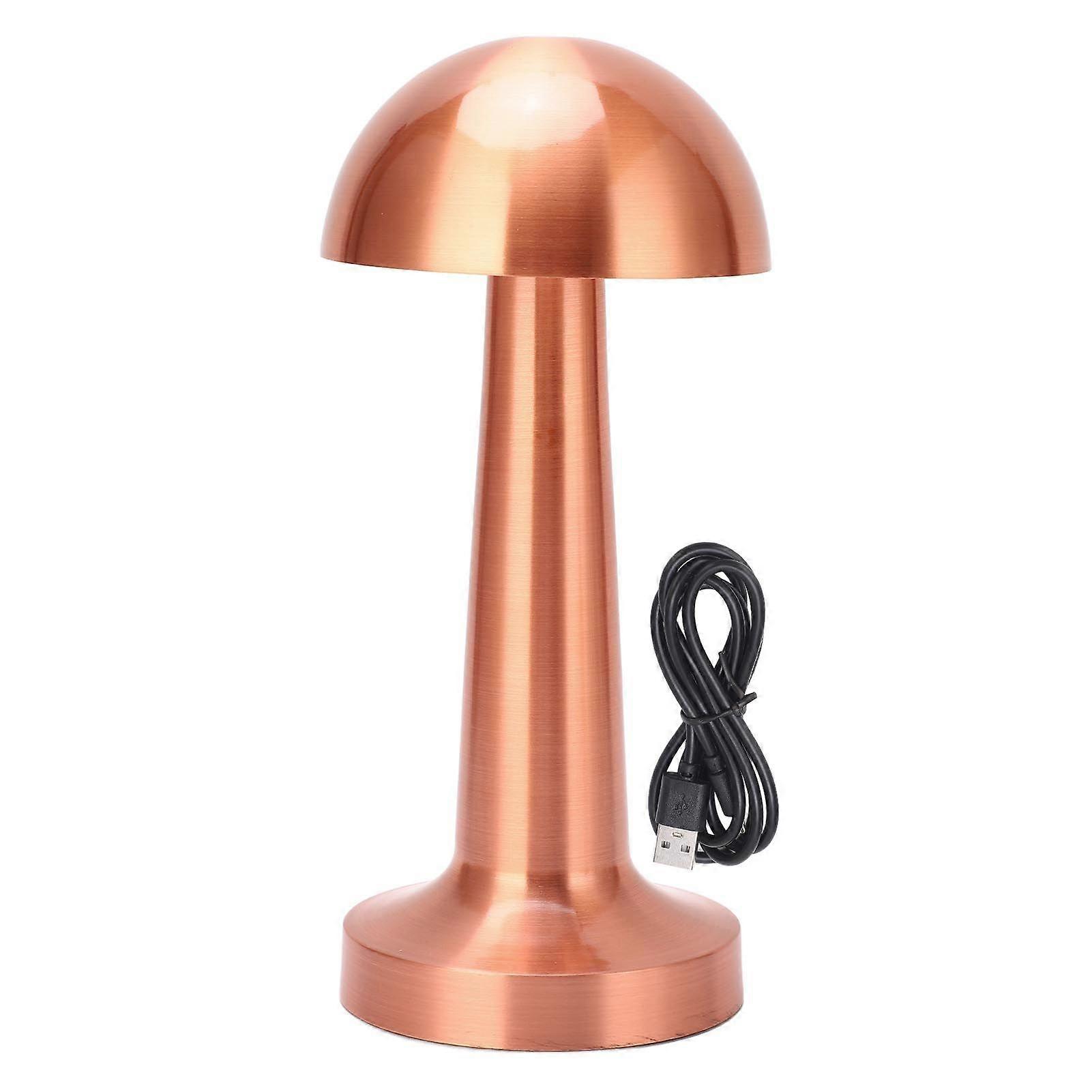 Cordless Mushroom Table Lamp USB Rechargeable 3 Colors Adjustable Dimmable Metal Cute Bedside Lamp for Kids Nursing Nursery Rose Gold