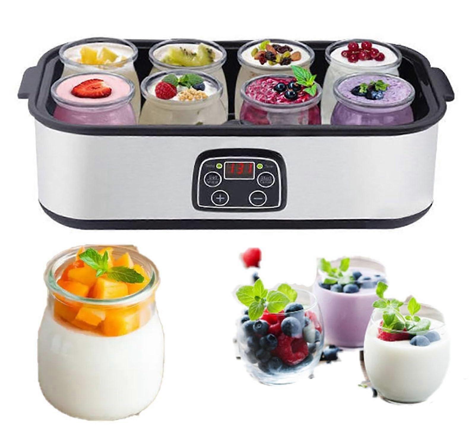 Ultimate Yogurt Makers 1400ml Yogurt Maker With 8 Glass Jars LCD Display Timer Silver