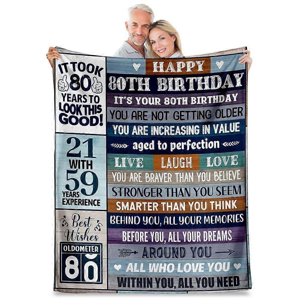 Flanell 80. Geburtstag Decke aus Flanell, Retro Buchstabendruck, Erwachsene, Ma...