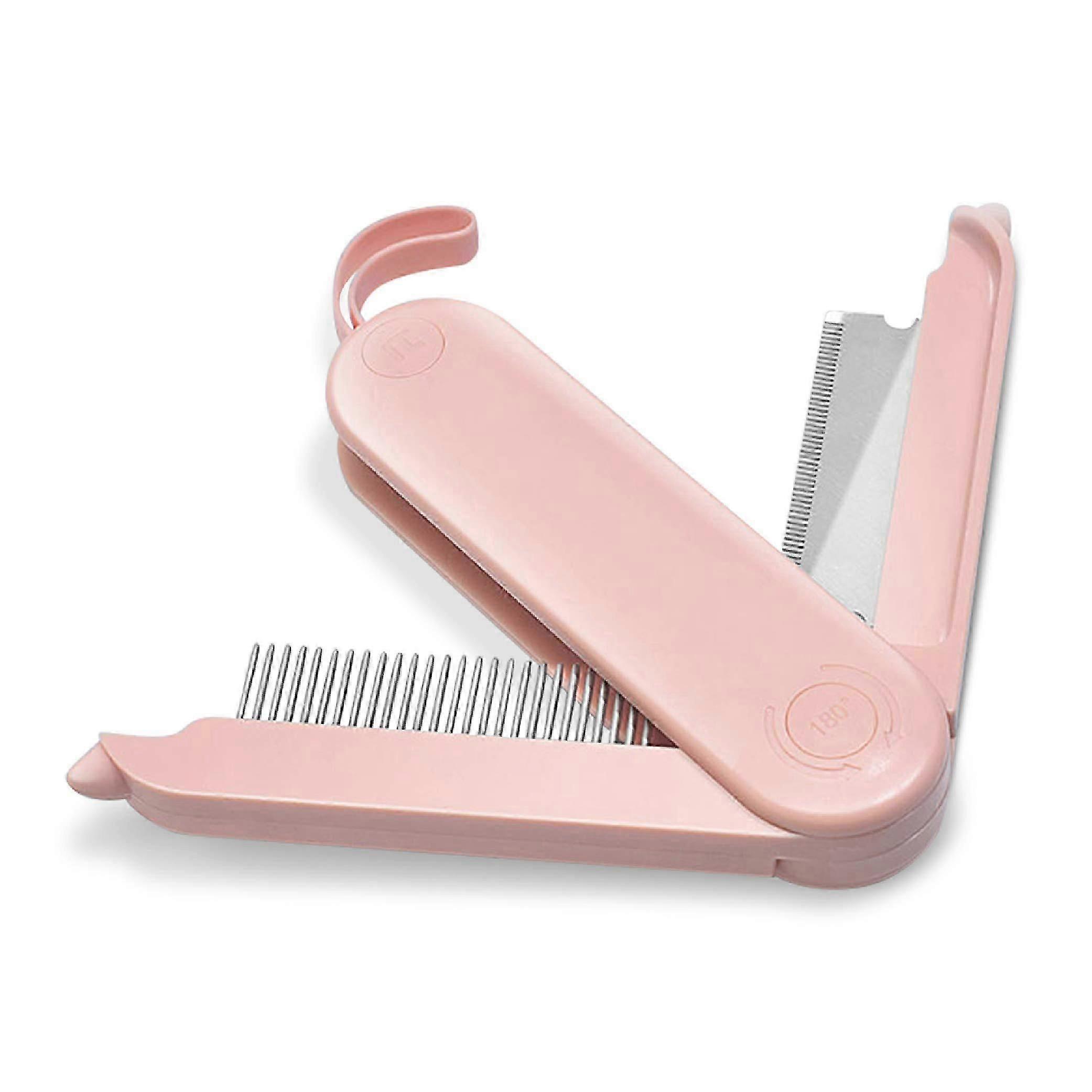 Deshedding and Dematting Comb, 2 Sided Foldable Pet Grooming Brush for Deshedding, Pink