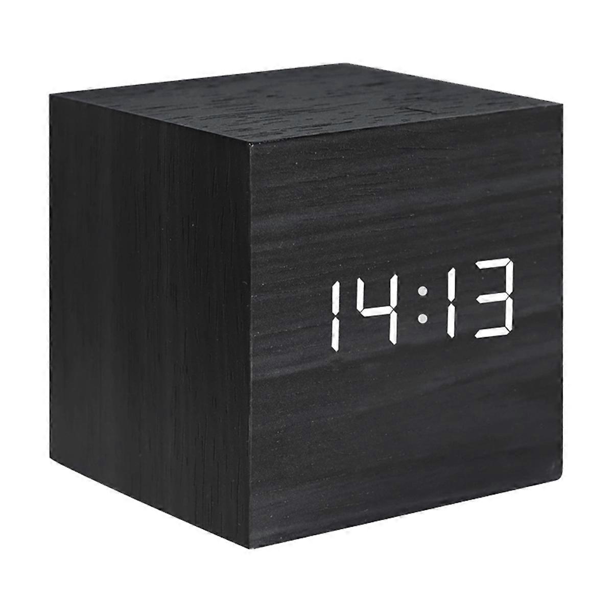 Square Wooden LED Digital Alarms Clock Wooden Retro Luminous Clock LED Bedside Table Desktop Clock Mini Digital Clock