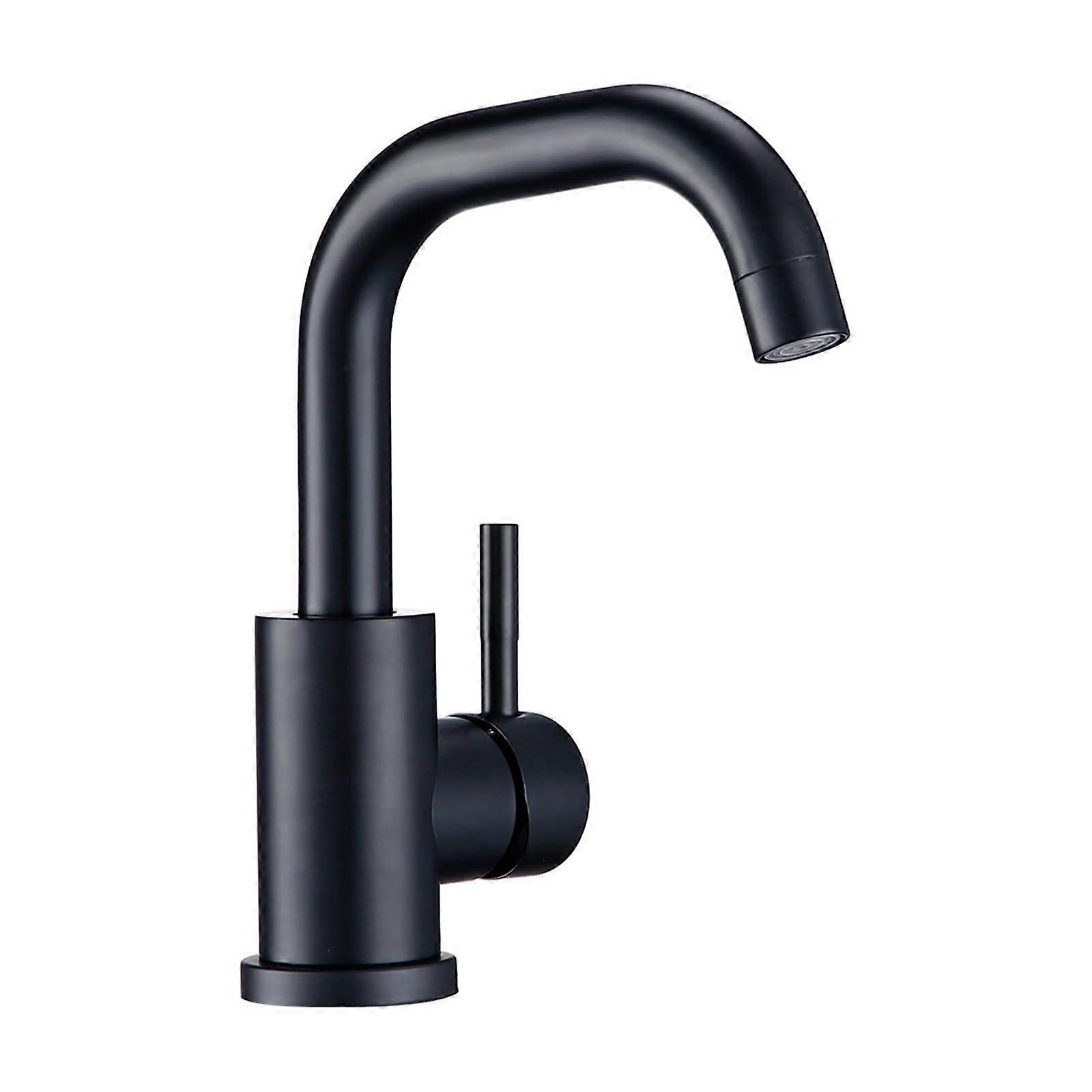 Bathroom Faucet Black SingleHandle OneHole 360Degree Rotating Hot Cold Water Countertop Installation RoundRectangle