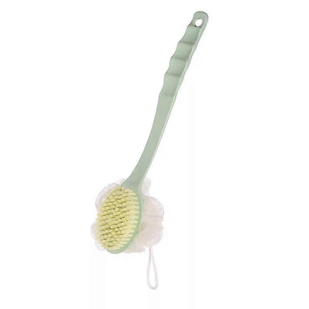 Back Bath Brush with Tied Bath Flower for Showering and Brushing, Soft Fur Handle, Long Handle Bathroom Accessory