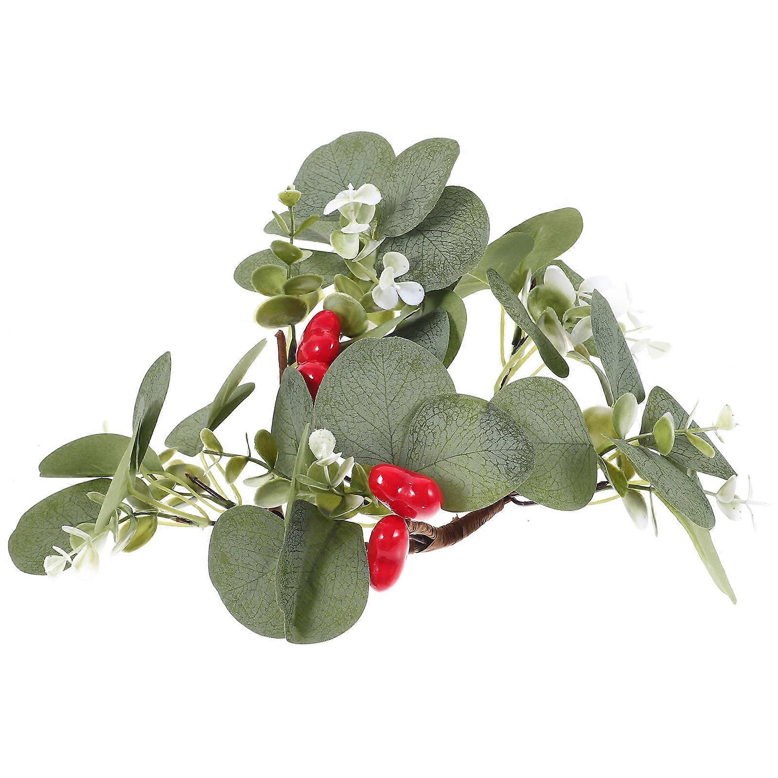 Artificial Eucalyptus Candle Ring for Decor with Light Green Leaf Wreath