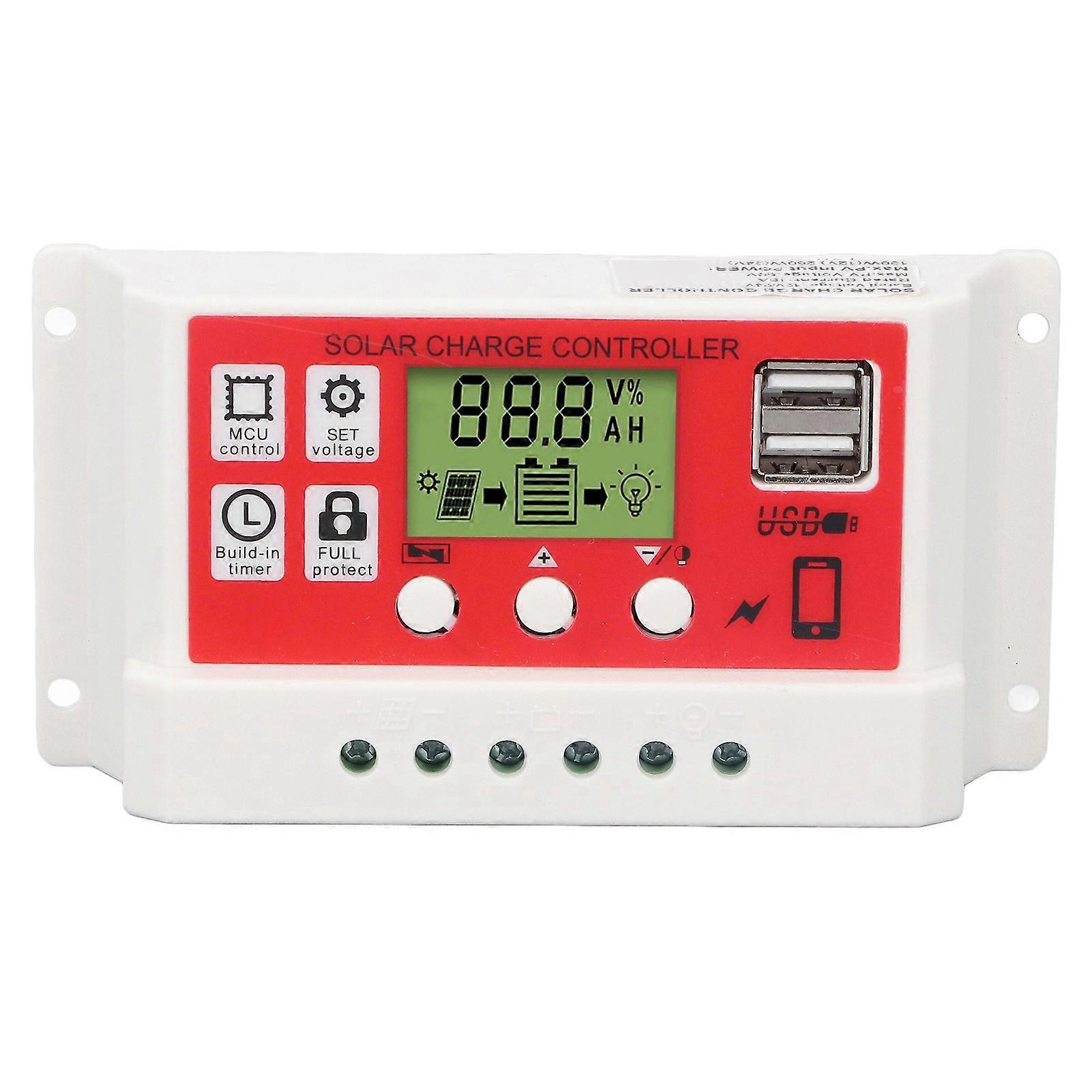 solar charge controller pwm lithium battery photovoltaic charge regulator lcd display 12v/24v10a