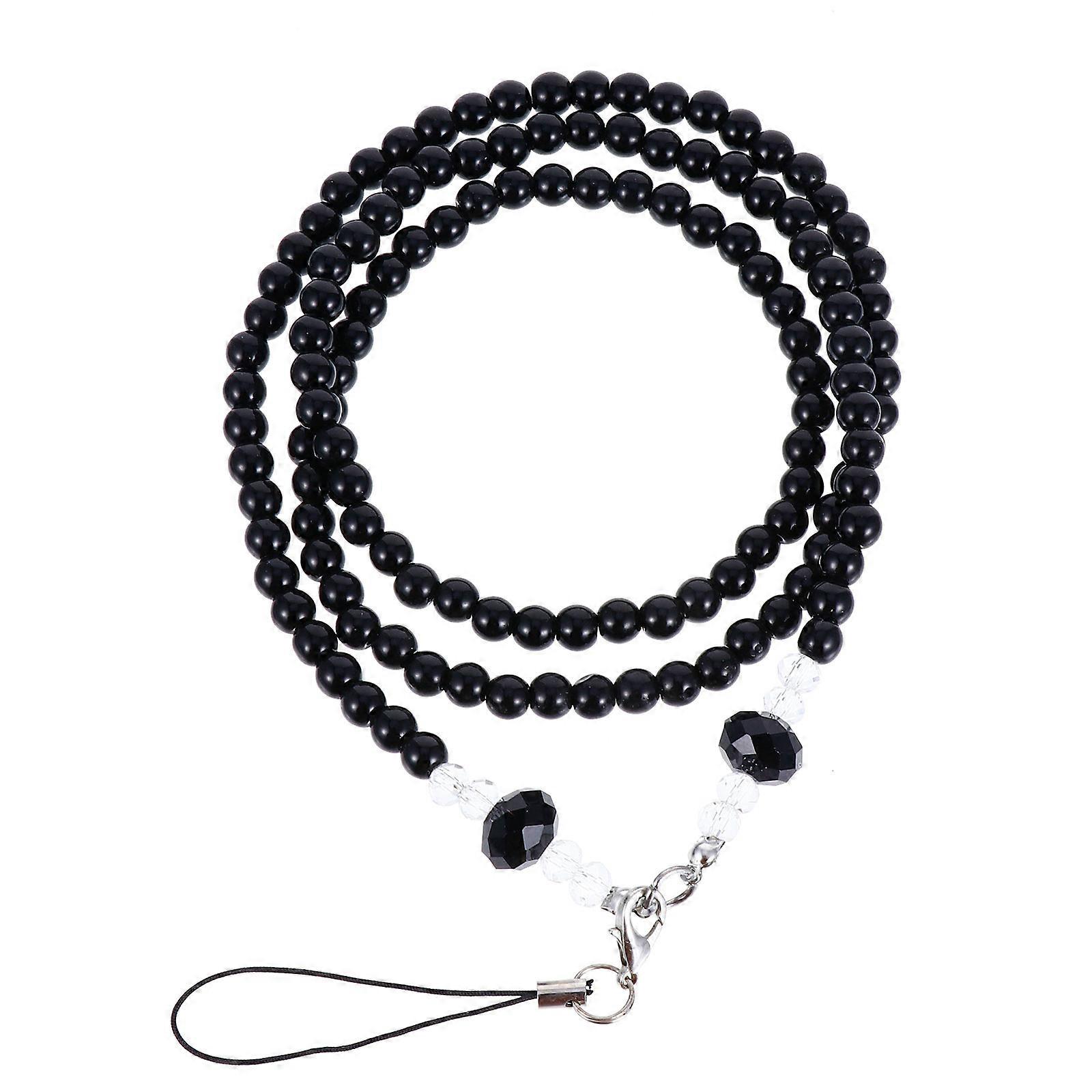 Black Beaded Phone Lanyards Decorative Straps for 6Pcs Set