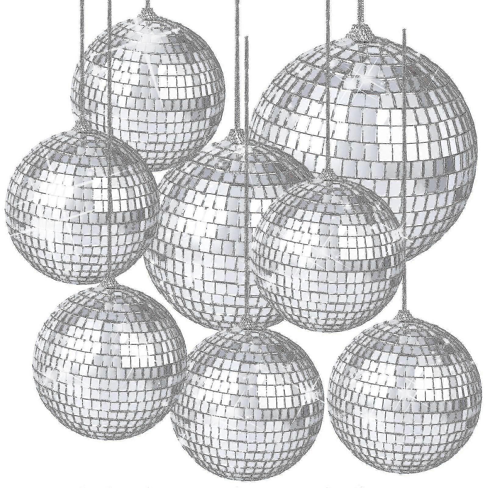 8 piezas Mirror Disco Balls Silver Hanging Disco Light Mirror Ball