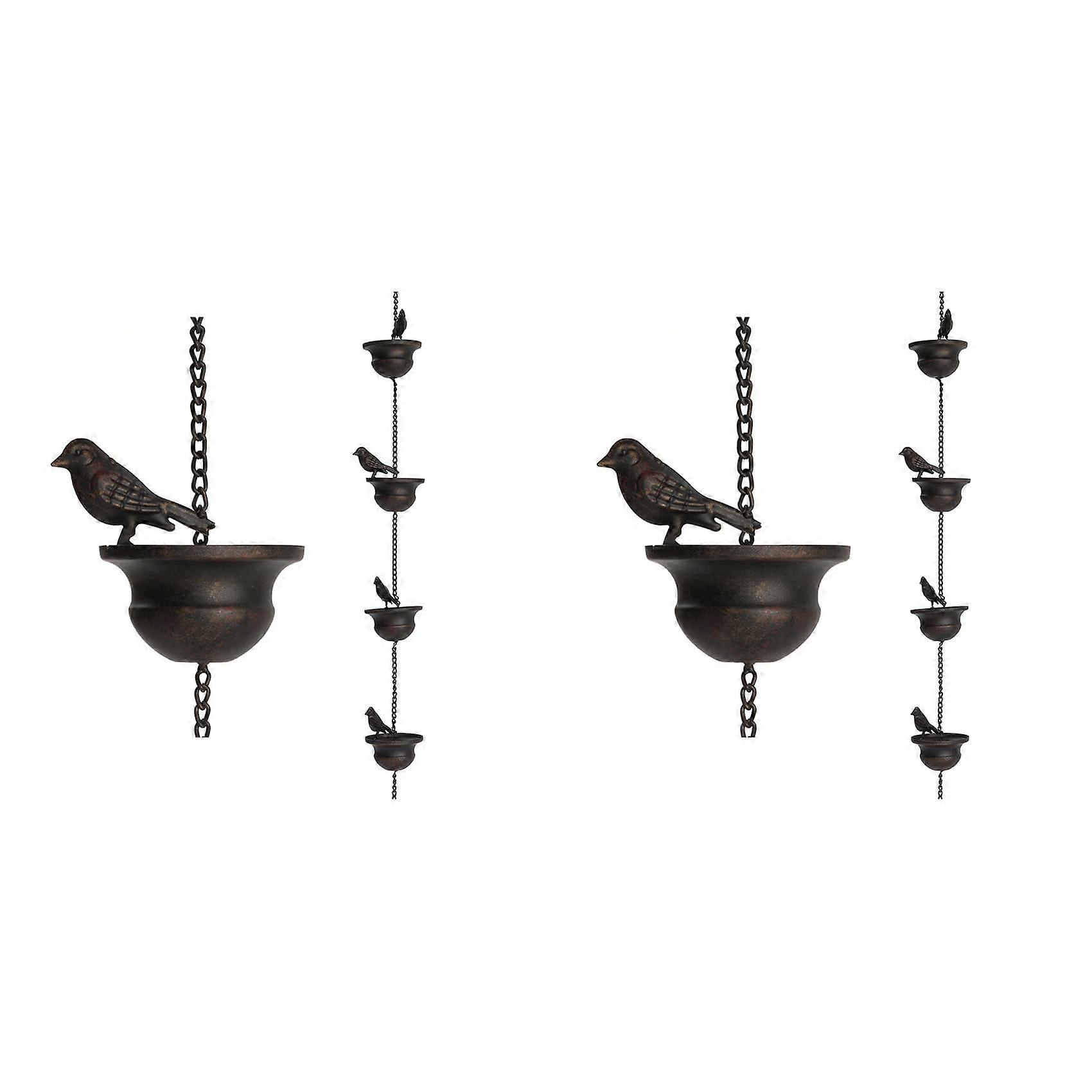 Rain Chains for Gutters 2 Pack 7.8 Foot Rain Chimes With Attached Hanger And Birds On Cups