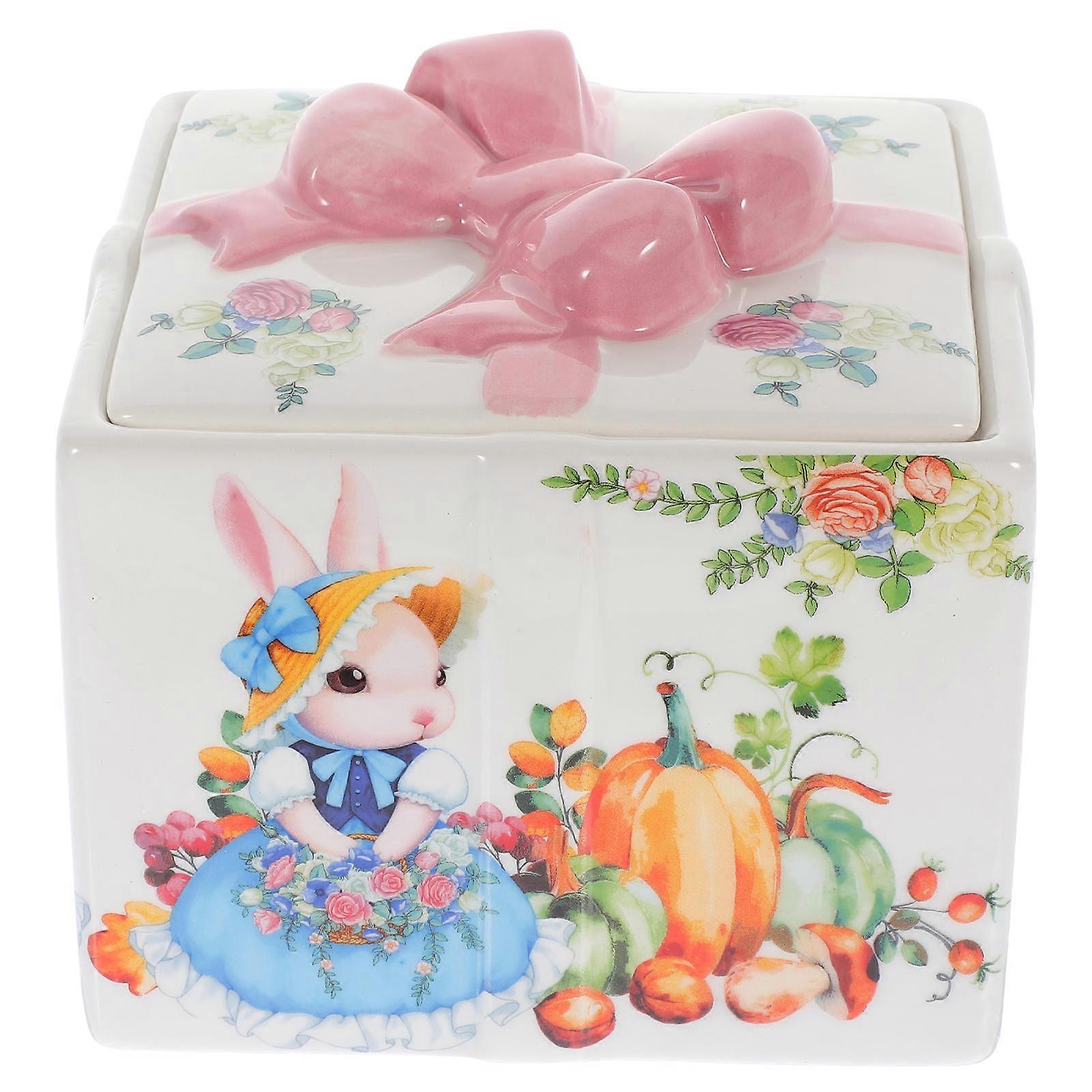 Ceramic Easter Rabbit Pattern Case 2Pcs Candy Storage Can Stylish Brown Kitchen Tea Pot For Storage And Gift Giving