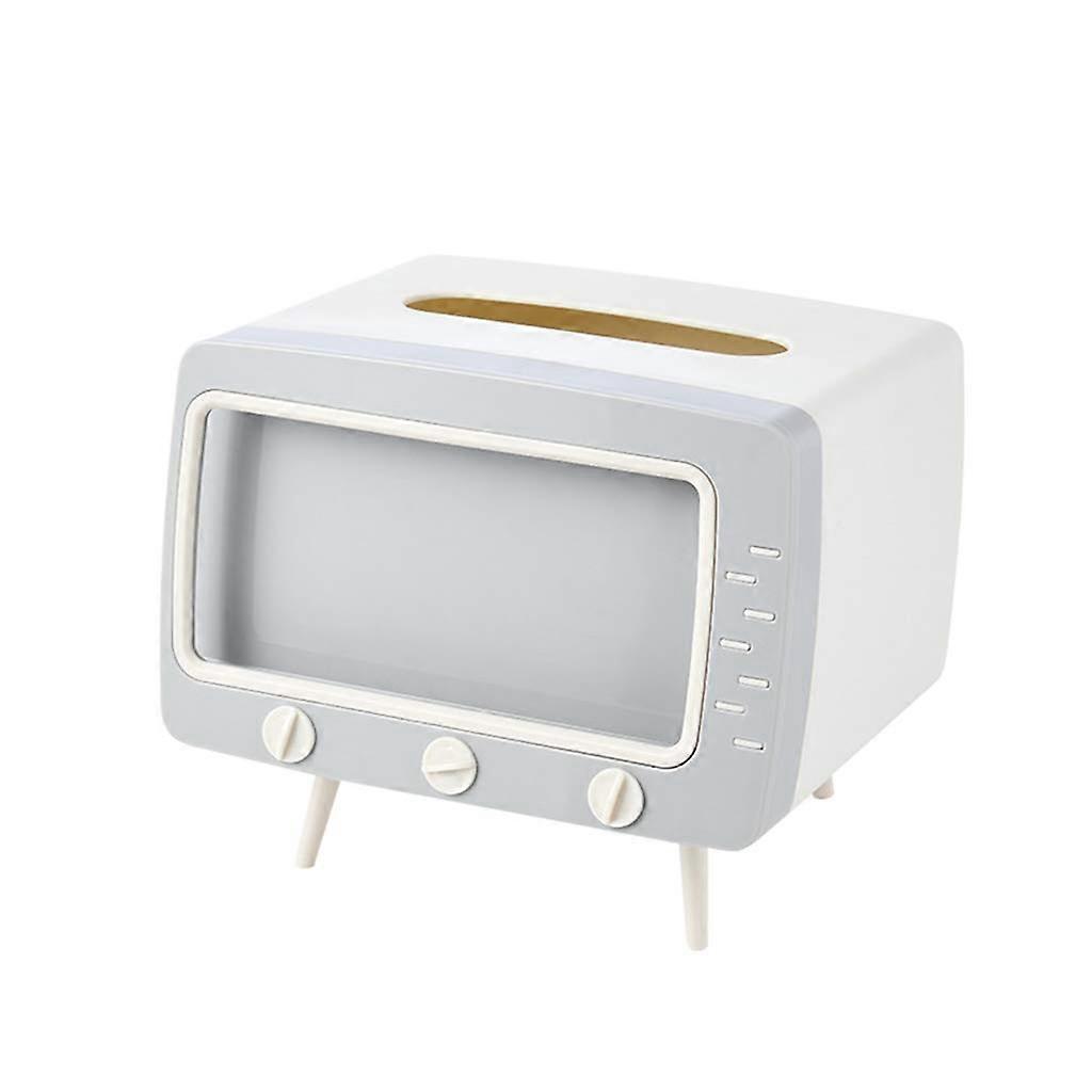 TV Tissue Box Desktop Tissue Napkin Holder Case With Mobile Phone Stand Gray