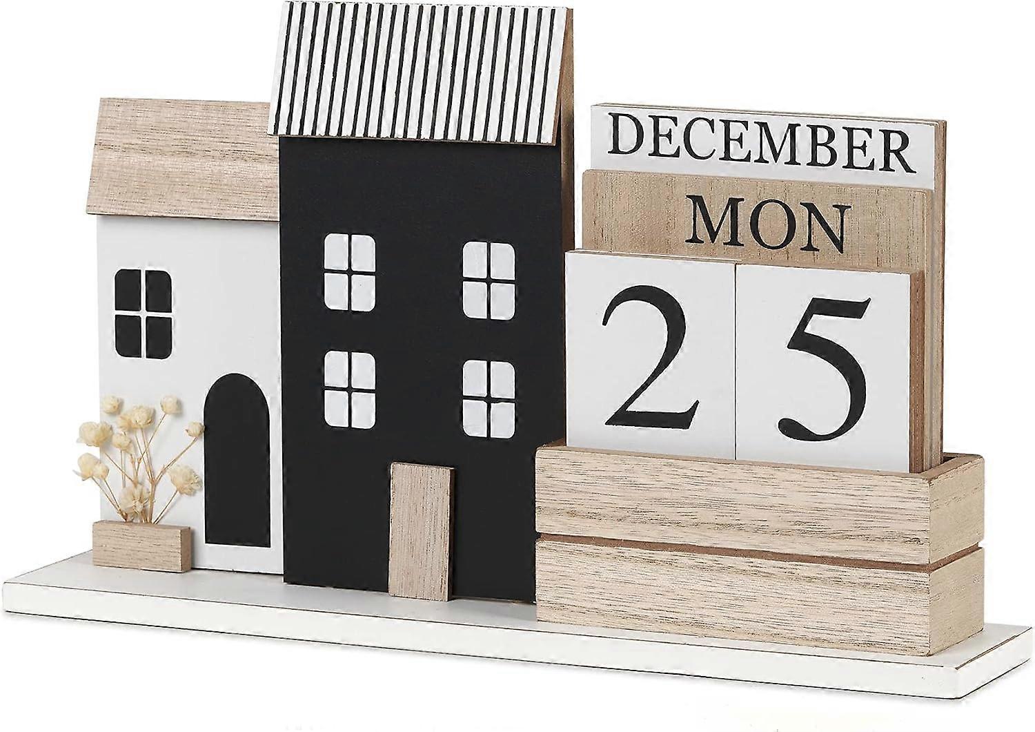 Calendar Cube Wooden Desk Perpetual Calendar - Desk Calendar Block Planner Month Week Date Display Wooden Calendar Perpetual Calendar