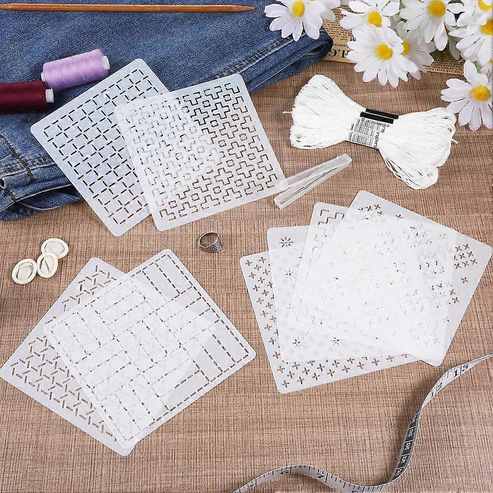 24Pcs Plastic Sashiko-Stencil Kit 4.7 X 4.7Inch Geometric Pattern Template Drawing Line Embroidery Pattern for Beginners